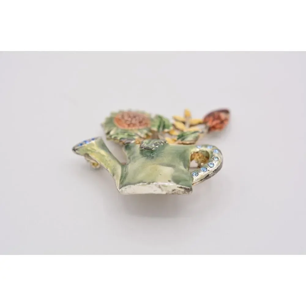 KC Vintage Flower Watering Can Pin Brooch Spring Garden Enamel Signed 90s Bin5A